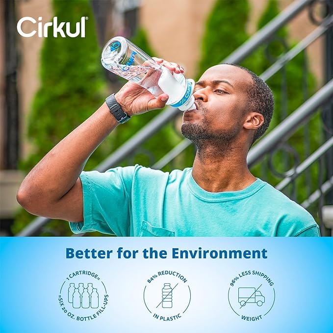 Cirkul 22oz. BPA-Free Plastic Water Bottle Starter Kit with Blue Lid, 3 Flavor Cartridges (1 LifeSip Fruit Punch, 1 FitSip Mixed Berry, 1 GoSip Black Cherry) Zero Calories and No Sugar