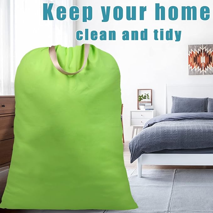 LOLOMLO Extra Large Canvas Laundry Bags with Handles & Drawstring Closure, Heavy Duty Tears Resistant Clothes Storage Travel Bags,25.5"x34",Green