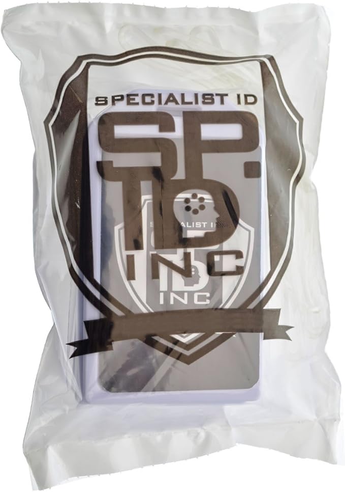 5 Pack - Premium Rigid Airline Luggage Tag Holders with 6" Worm Loops - Heavy Duty Hard Plastic -Suitcase ID Tag Identifiers with Business Card Insert Window by Specialist ID (White)