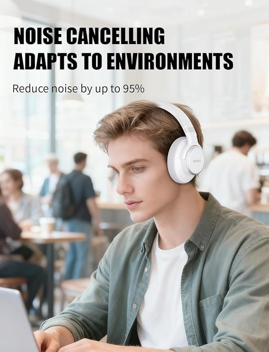 KVIDIO Hybrid Active Noise Cancelling Headphones, Wireless Bluetooth Headphones Over Ear with Mic, 70H Playtime, Transparency Mode, Hi-Fi Stereo Sound, Deep Bass Headsets for Phone PC Travel Home