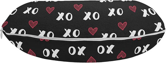 Ambesonne XOXO Travel Pillow Neck Rest, XO Acronym and Striped Heart Pattern Love Romantic Print, Memory Foam Traveling Accessory for Airplane and Car, 12", Grey Charcoal