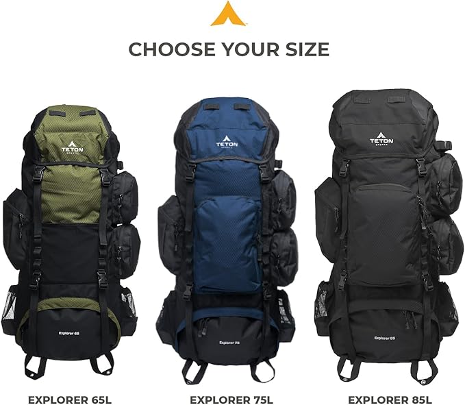 Teton 75L Explorer Internal Frame Backpack for Hiking, Camping, Backpacking, Rain Cover Included, Olive