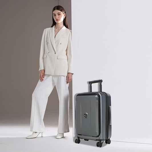 Carry On Luggage with Front Pocket & USB Port, PC Hardside 20 Inch luggage with Spinner Wheels & Built-in TSA Lock, Durable Lightweight Rolling Suitcase, Carry-On 20-Inch, Gray