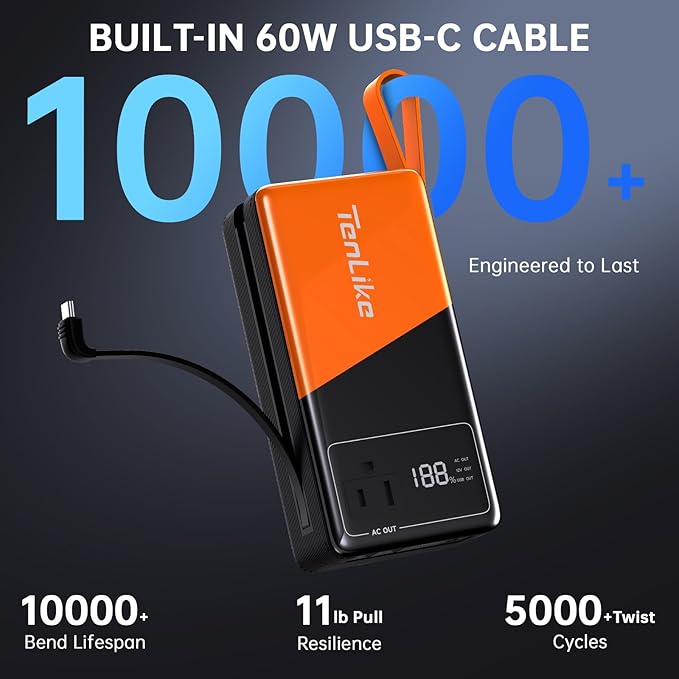 Large Power Bank for Camping Essentials Portable Power Station 99.9Wh Small Electric Generator Lithium Battery with 110V 80W Rated 120W Peak AC Plug in Output 60W Type-C Home Backup Outdoor Emergency
