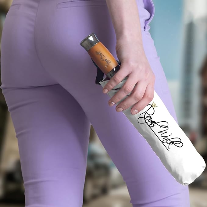 Royal Walk Windproof Folding Travel Umbrella Compact and Strong Luxurious Real Wood Handle Automatic Open Close Vented Double Canopy for Men and Women