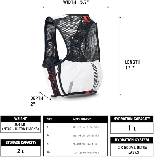 USWE Pace - Running Vest Hydration Pack with 2 x 500ml UltraFlask, Backpack for Men and Women