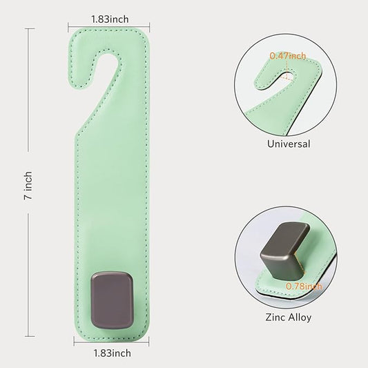 CoBak Headrest Hooks for Car - Universal Premium Stitched Leather and Aluminum-Magnesium Alloy Single Car Seat Back Storage Hook for Purses, Handbags, Bags (2 Pack),Sage Green