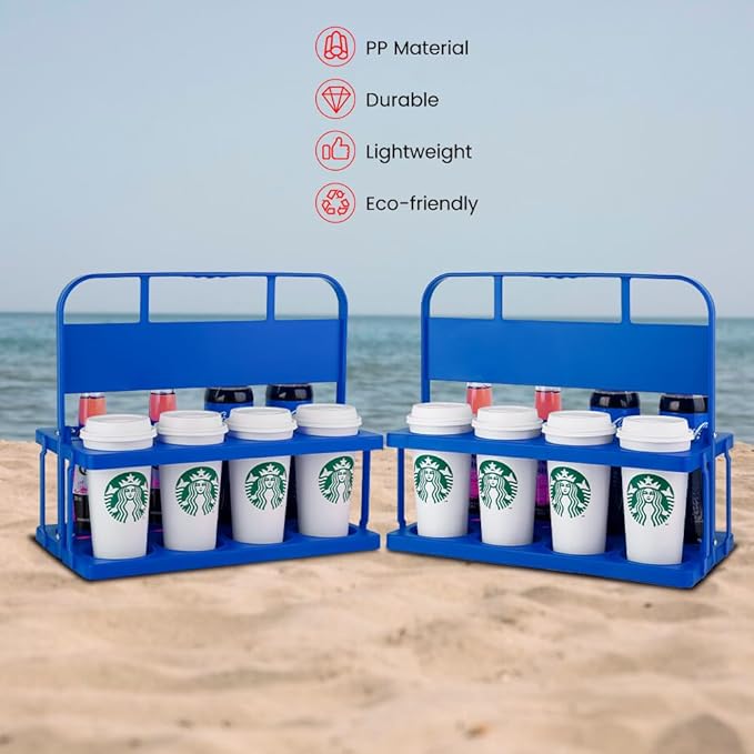 Reusable Drink Carrier with Handle for Food Delivery Drivers, Portable 8 Cup/Coffee Holder Accessories for Delivery, Foldable Drinks Caddy with Tray, Car Durable Plastic Festive Bottle, Vacation