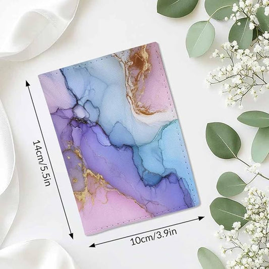 Marble Texture Passport Holder for Travel Pink and Purple Marble PU Leather Passport Cover Wallet Cute Passport Card Holder for Women and Men