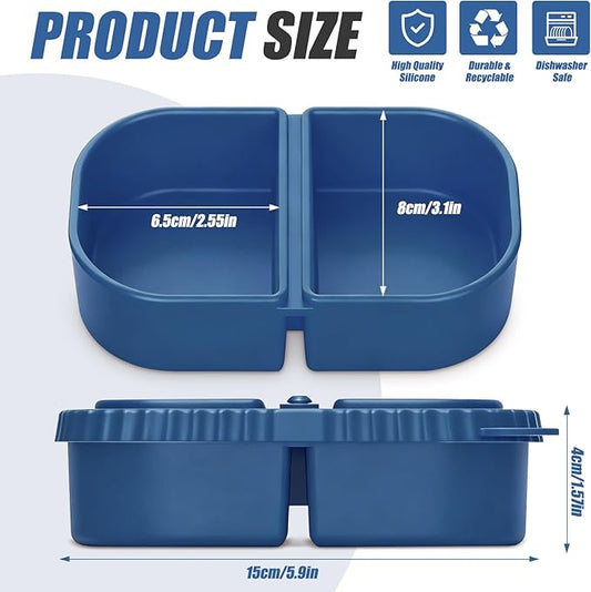 2 Pack Reusable Silicone Snack Containers With Lids, 8.5oz Two Compartment Snack Container, Snack Containers With Lids, Leakproof Snackle Boxes For Travel, Picnics (Blue, Pink)