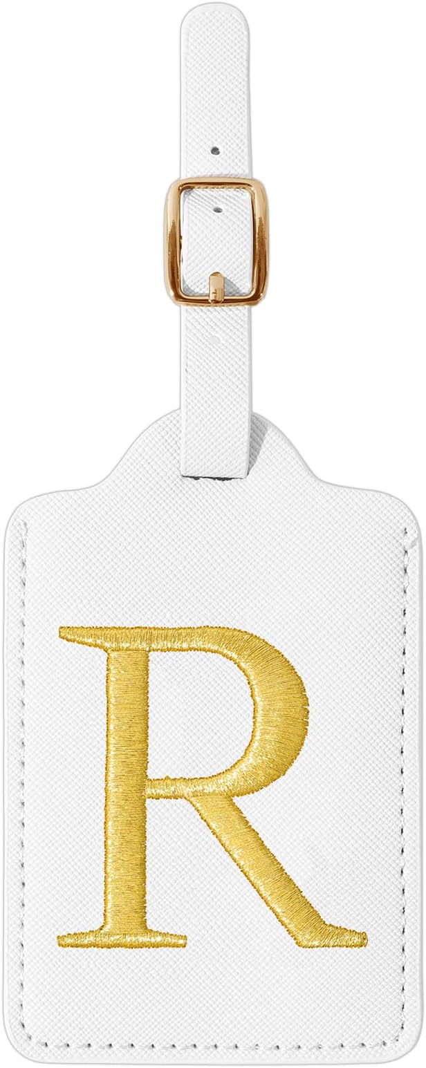 Personalized Initial Luggage Tags for Suitcase TSA Approved, White Leather Cute Luggage Tag with Privacy Cover Name Card, Embroidered Custom Luggage Tags Travel Baggage Tags Gifts for Women Kids(R)
