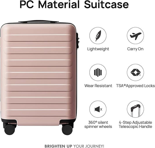 NINETYGO Carry On Luggage 22x14x9 Airline Approved, 20 Inch Luggage with Smooth Spinner Wheels, Lightweight, Hard Shell PC Suitcase Carry-On, Travel Luggage, TSA Approved (Pink, Rhine Basic)