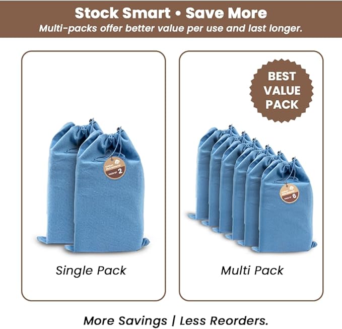 LFH Cotton Rich Shoe Storage Bags with Drawstring, Breathable Reusable Organizer, Perfect For Travel, Dorm, Hotel, College, Gym, Easy to Carry, Machine Washable 12"x17" (Pack of 4) - Sky Blue