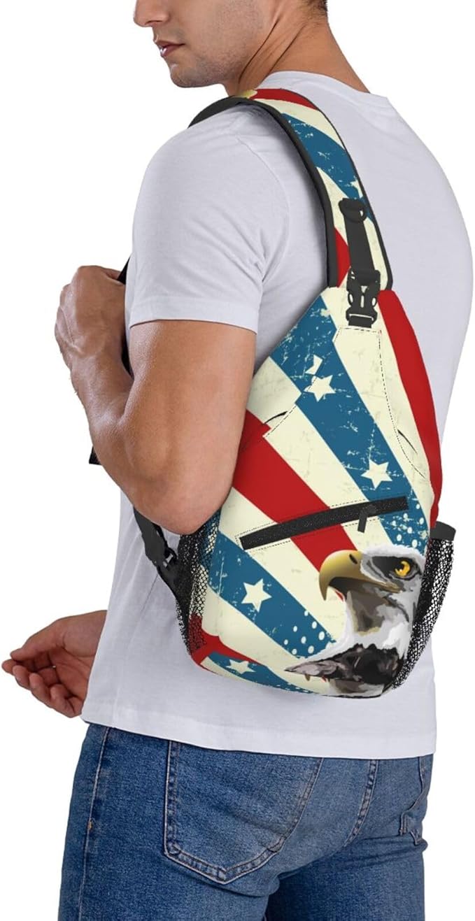 Bald Eagle Sling Bag Multipurpose Crossbody Sling Backpack Travel Cycling Hiking Shoulder Bag For Women Men