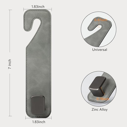CoBak Headrest Hooks for Car - Universal Premium Stitched Leather and Aluminum-Magnesium Alloy Single Car Seat Back Storage Hook for Purses, Handbags, Bags (2 Pack),Gray
