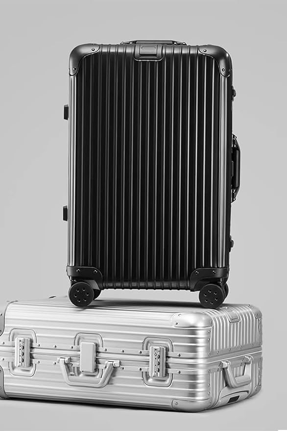 HotWay 24 Inch All Aluminum Checked In Luggage with Wheels, Hard Shell Zipperless Suitcase with TSA Locks, Silver Travel Luggage (22x14x9 Airline Approved), Black