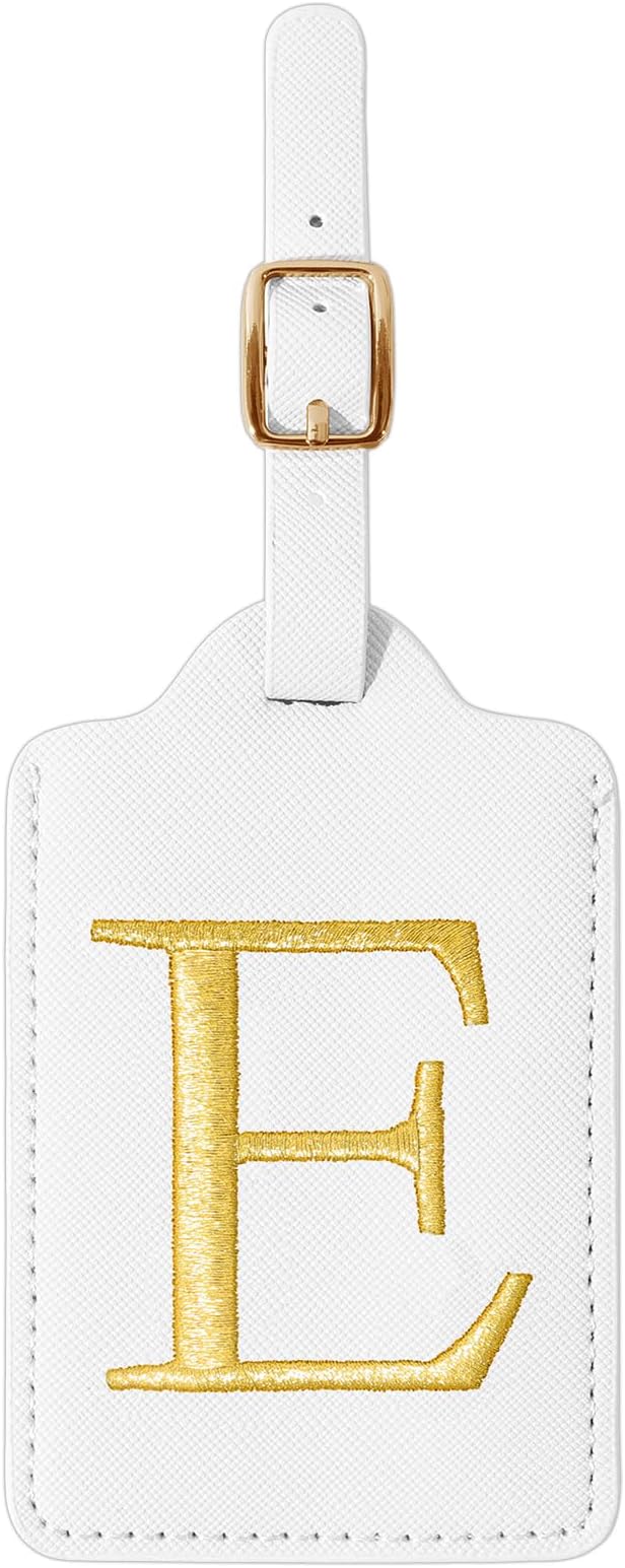 Personalized Initial Luggage Tags for Suitcase TSA Approved, White Leather Cute Luggage Tag with Privacy Cover Name Card, Embroidered Custom Luggage Tags Travel Baggage Tags Gifts for Women Kids(E)