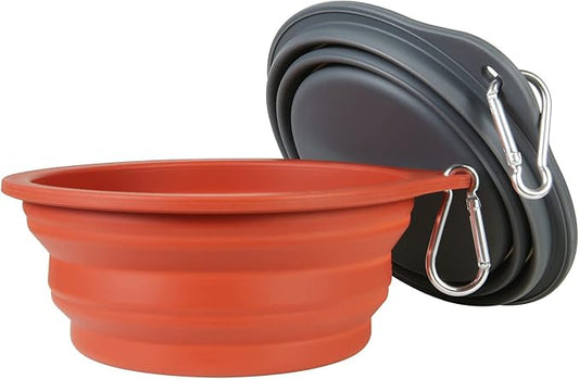 SLSON 2Pack Collapsible Dog Bowl,Integrated Molding Travel Bowl No Plastic Rim Pet Feeding Bowls for Walking Traveling Outdoors,600ML (Brown+Grey)