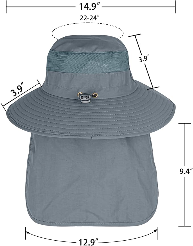 Sun Hats for Men Women Fishing Hat UPF 50+ Breathable Wide Brim Bucket Hats Summer UV Protection Safari Hat with Neck Flap