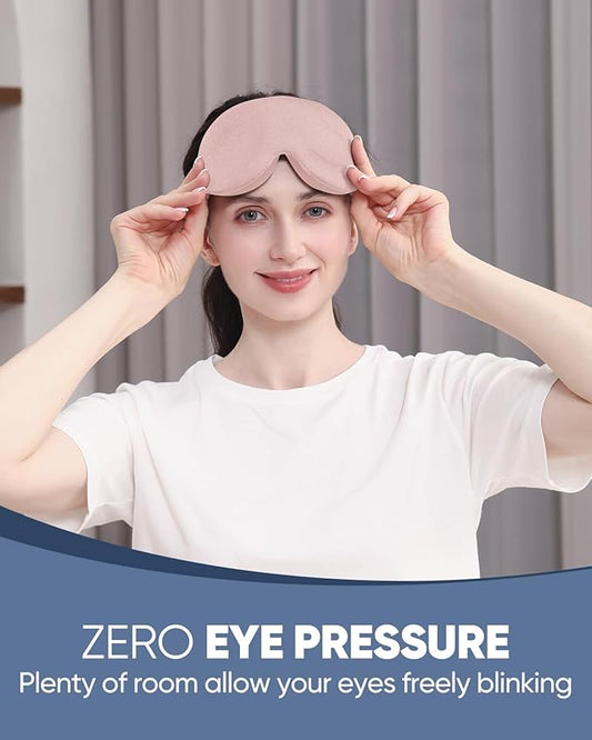 MZOO Luxury Sleep Eye Mask for Side Sleeper Men Women, Zero Eye Pressure 3D Sleeping Mask, Light Blocking Patented Design Night Blindfold, Soft Eye Shade Cover for Travel, Pink