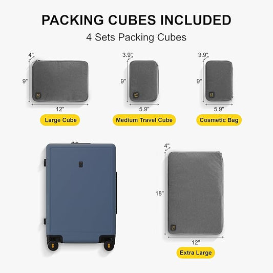 LEVEL8 Elegance Carry-on Suitcase, 20 Inch Carry on Luggage, Hardside Large Suitcases with Wheels, Tavel Bag with Tsa Lock,Blue Grey