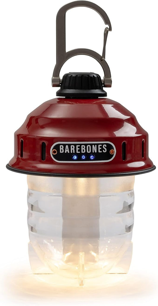 Barebones Beacon Hanging Light – Red, Rechargeable LED Camping Lantern with Adjustable Brightness – Weatherproof Vintage-Style Hanging Lantern for Outdoor Adventures and Year-Round Use