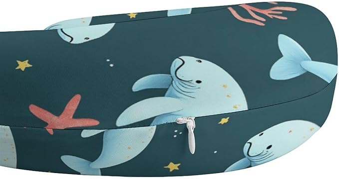 Kids Washable U-Shaped Travel Pillow Neck Support, Manatee Animals U-Shape, Airplane Car Nap Chin Cushion