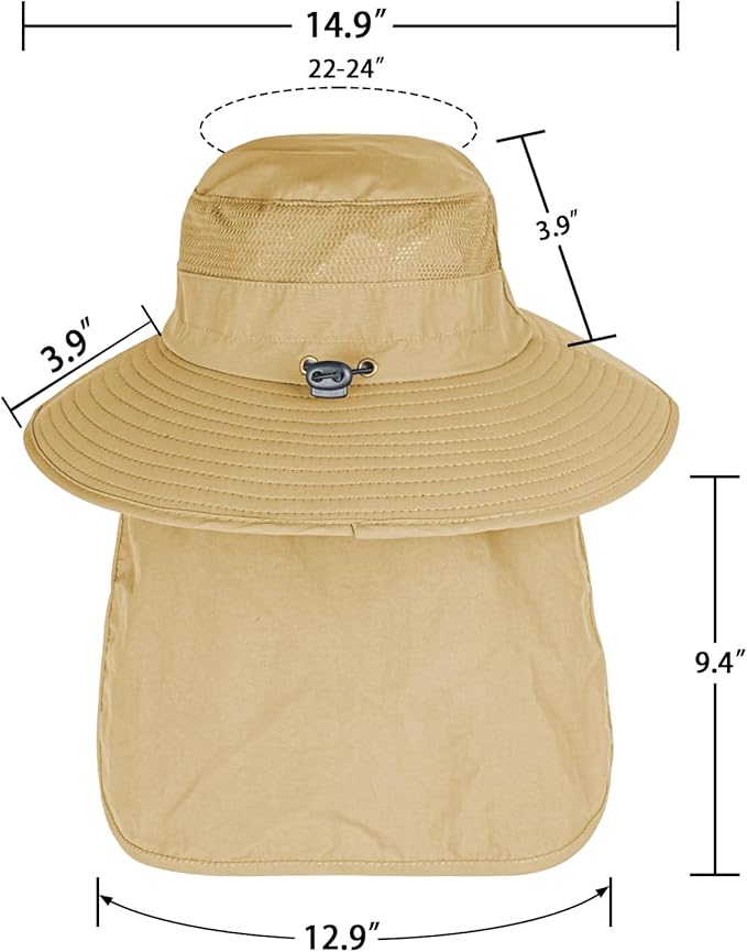 Sun Hats for Men Women Fishing Hat UPF 50+ Breathable Wide Brim Bucket Hats Summer UV Protection Safari Hat with Neck Flap