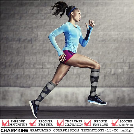 CHARMKING Compression Socks for Women & Men Circulation (8 Pairs) 15-20 mmHg is Best Support for Athletic Running,Cycling