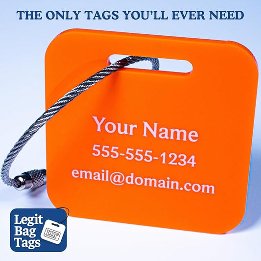 Custom Luggage Tags (3 or 6 Pack) - Personalized Unique Suitcase & Backpack Travel, Durable, Waterproof & Heavy Duty (Orange)