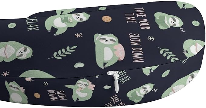Premium Polyester Compact Neck Support Pillow, Lazy Cute Sloths U-Shaped, U-Shape for Car Travel Office Restful Sleep, Washable Comfort