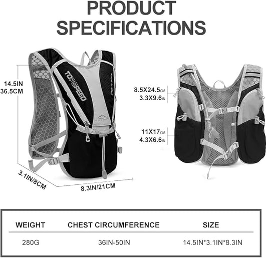Hydration Pack Backpack,IX INOXTO Running Hydration Vest with 1.5L ( 50 oz) Water Bladder for Men Women,Lightweight Water Backpack for Hiking Cycling Climbing Camping