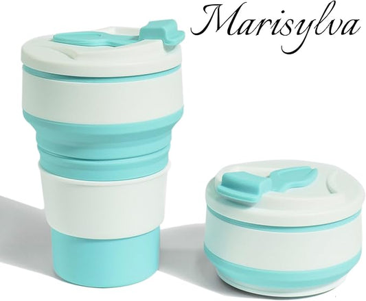 12oz Collapsible Water Bottles, Silicone Foldable Portable Travel Water Bottle, Folding Lightweight Reusable Leakproof for Traveling Camping Hiking Cycling Yoga Sports Blue