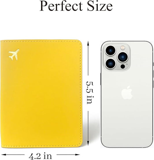 PU Leather Passport Holder Covers Case, Waterproof Rfid Blocking Travel Wallet Passport Holder(Lemon Yellow)