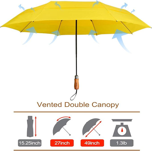 Lejorain Large Folding Golf Umbrella - Compact Mens Umbrellas Travel Rain and Windproof 54inch Collapsible Automatic Open Close Umbrella 210T Teflon Vented Double Canopy