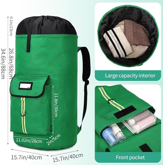 Extra-Large Heavy Duty Laundry Bag Backpack - Drawstring Closure (Grass Green)