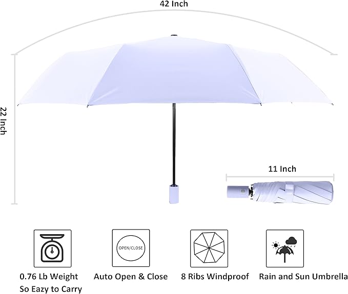 BAODINI Small UV Protection Travel Umbrella Compact for Rain and Sun UPF 50+ Windproof Portable 42 inch Umbrella for Women and Men