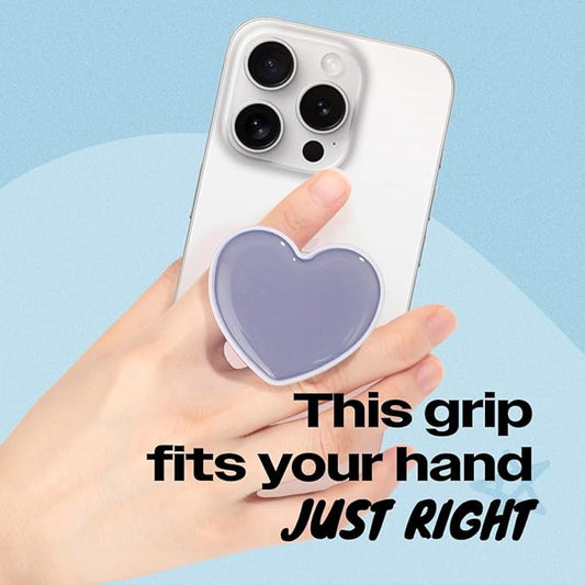 OnTheGrip Cute Solid Macaron Color Heart Shape Collapsible Mobile Phone Grip Stand Holder for Smartphone Tablet Cell Phone Accessory (Lavender)