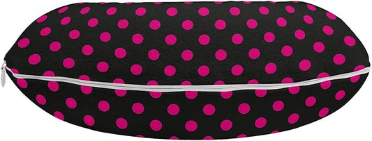 Ambesonne Hot Pink Travel Pillow Neck Rest, Old Fashioned Polka Dots Symmetrical Pattern in Vibrant Color Classical Pop, Memory Foam Traveling Accessory for Airplane and Car, 12", Black Hot Pink