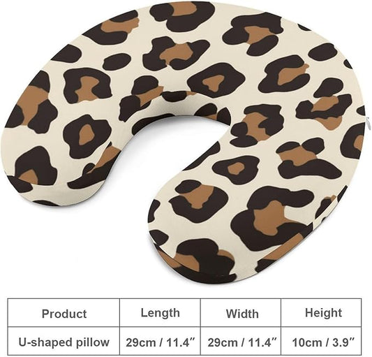 Men’s Comfort U-Shaped Neck Pillow Memory Foam Travel, Leopard Prints Printed U-Shape, Breathable Car Airplane Support