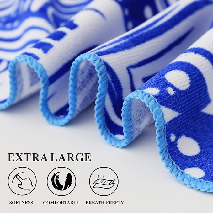 2 Packs Oversized Beach Towel Set Extra Large Big XL Pool Camping Swim Clearance Towels 36x72 Soft Blanket Cruise Essentials Accessories Must Haves Vacation Necessities Adult Blue Flower Purple