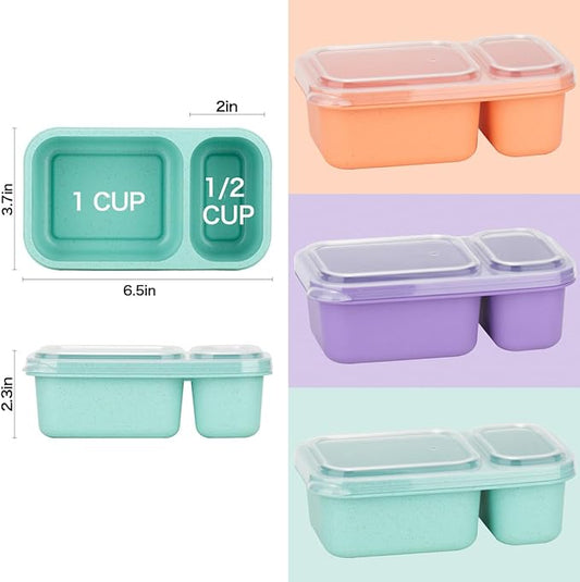 DOSEWART 2-Compartment Reusable Snack Containers with Lids, Wheat Straw Reusable Snack Packs for Food Storage Meal Prep On-the-Go Snacking