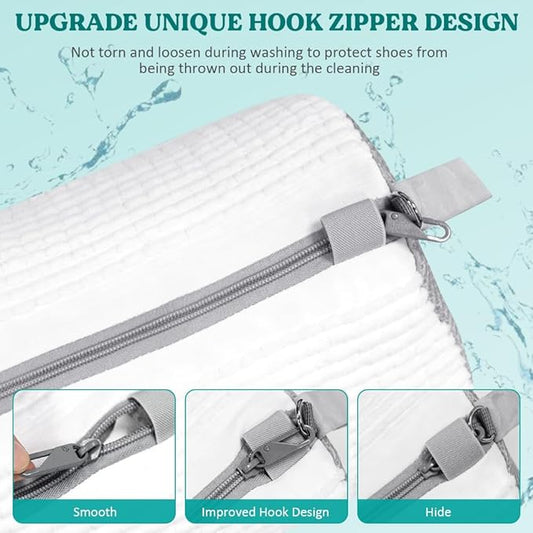 Shoe Washing Machine Bag 2 Pack, 360°Deep Clean Durable Shoes Laundry Bag for Washer and Dryer, Reusable Shoe Cleaner Bags, Sneaker Washing Machine Bag, White