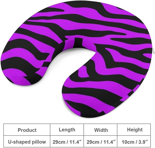 Memory Foam U-Shape Travel Pillow, Animal Purple Tiger Stripes Art U-Shaped, Neck Support Compact for Airplane Bus Rest, Washable Cover Breathable
