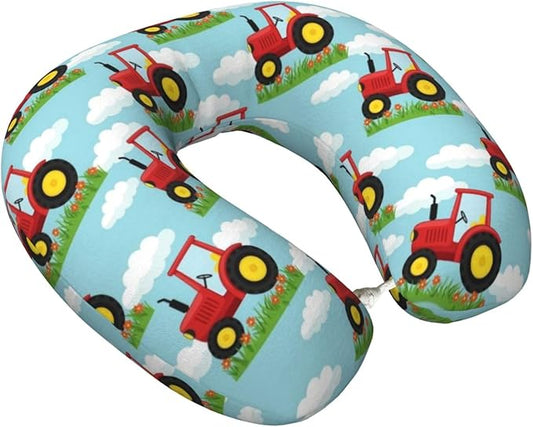 Travel Pillow Chin Neck Support, Comfortable Airplane Car Pillows for Rest, Memory Foam U Shaped Office Home Nap Sleeping Cushion Toy Tractor Pattern