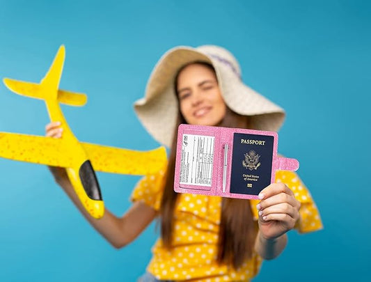 Caweet Passport and Vaccine Card Holder Leather Vaccination Card Wallet with Magnetic Closure, Glitter Pink