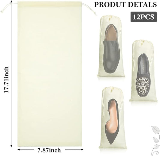 Chumia 12 Pcs Shoe Dust Bags Single Pouch with Drawstring Closure Washable Breathable Shoe Covers for Travel Home Luggage Handbags Organizer