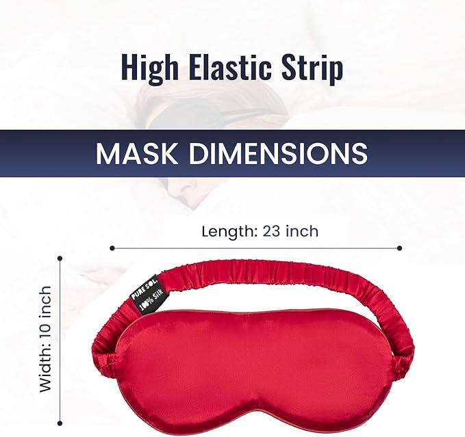 Pure SOL. Silk Sleep Mask - 100% Mulberry Silk Eye Mask - Eye Mask for Sleeping & Blindfold for Power nap During Travel (Ruby)
