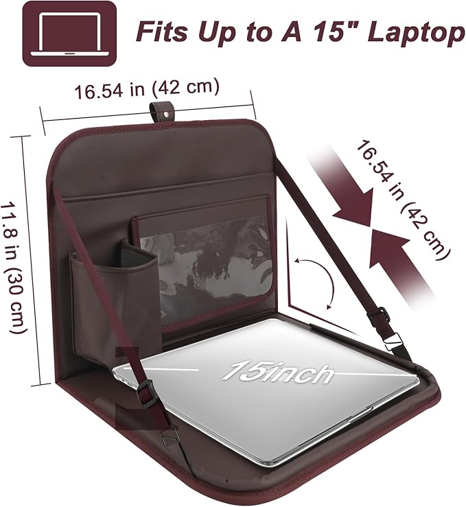 GMQ Backseat Car Organizer with Detachable Steering Wheel Tray 1 Pack,Car Back Seat Laptop Desk, Multifunctional Office Bag,Back Seat Car Storage & Tablet Holder for Kids (Coffee Brown)