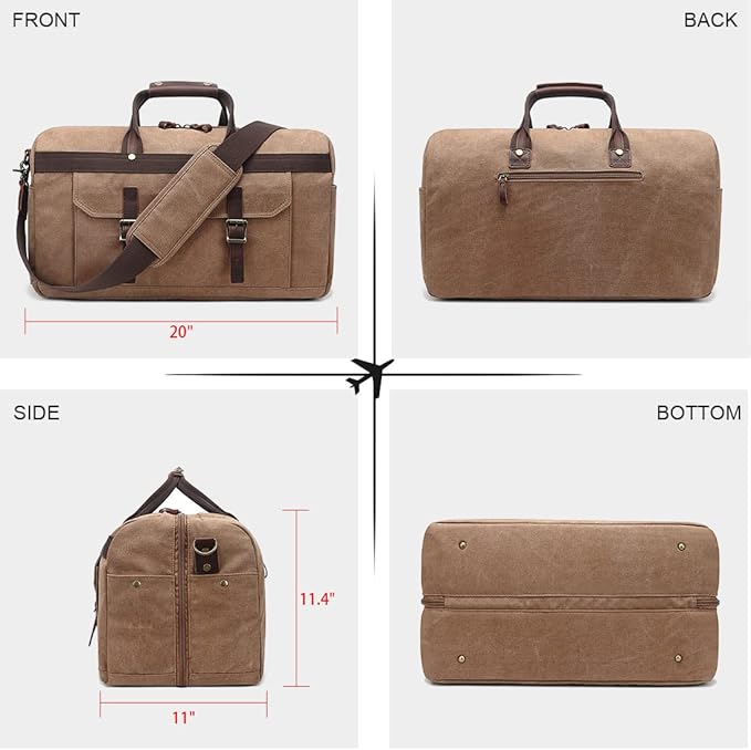 Duffle Bag for Men Waterproof Genuine Leather Canvas Travel Duffel Bags for Women Overnight Weekender Bag for Traveling